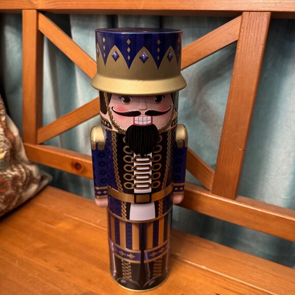 The Silver Crane Company Nutcracker Tins Empty 12" Tall Blue Tin Empty Gift wrap - Picture 1 of 9